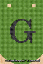 A simulated image of the stitched needlepoint design: Banner 13m Curved G Black on Light Green. Not A.I. generated.