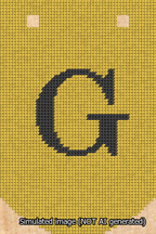 A simulated image of the stitched needlepoint design: Banner 13m Curved G Black on Yellow. Not A.I. generated.