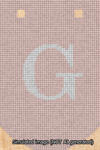 A simulated image of the stitched needlepoint design: Banner 13m Curved G White on Pink. Not A.I. generated.