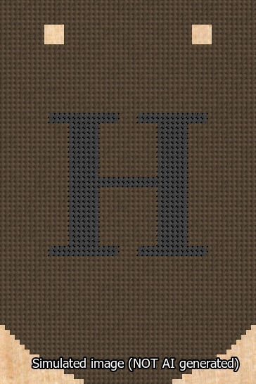 A simulated image of the stitched needlepoint design: Banner 13m Curved H Black on Brown. Not A.I. generated.