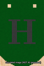 A simulated image of the stitched needlepoint design: Banner 13m Curved H Black on Green. Not A.I. generated.