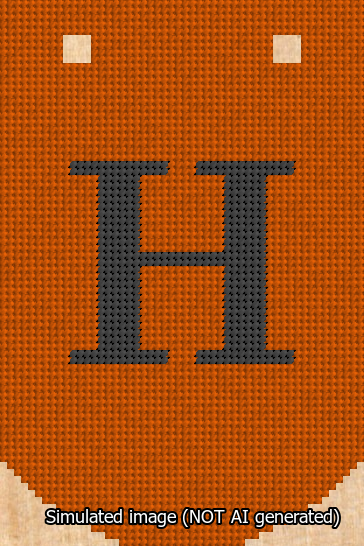 A simulated image of the stitched needlepoint design: Banner 13m Curved H Black on Orange. Not A.I. generated.