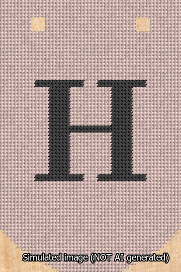 A simulated image of the stitched needlepoint design: Banner 13m Curved H Black on Pink. Not A.I. generated.