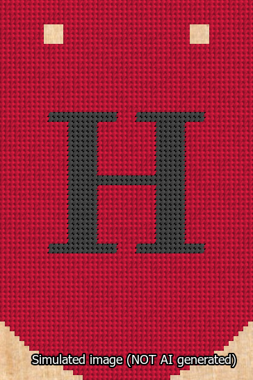 A simulated image of the stitched needlepoint design: Banner 13m Curved H Black on Red. Not A.I. generated.