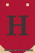 A simulated image of the stitched needlepoint design: Banner 13m Curved H Black on Red. Not A.I. generated.