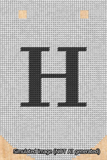 A simulated image of the stitched needlepoint design: Banner 13m Curved H Black on White. Not A.I. generated.