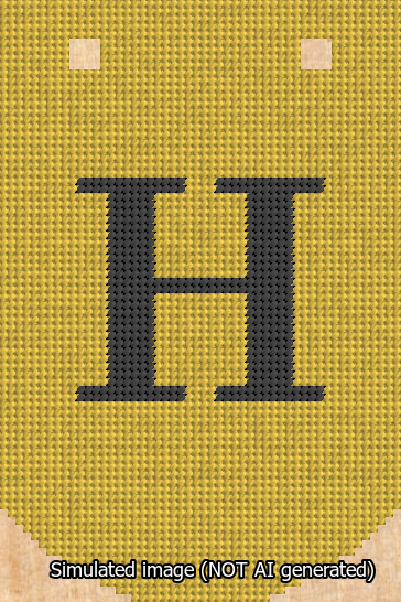 A simulated image of the stitched needlepoint design: Banner 13m Curved H Black on Yellow. Not A.I. generated.