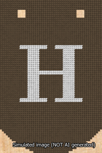 A simulated image of the stitched needlepoint design: Banner 13m Curved H White on Brown. Not A.I. generated.