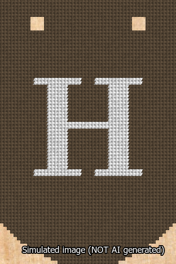 A simulated image of the stitched needlepoint design: Banner 13m Curved H White on Brown. Not A.I. generated.