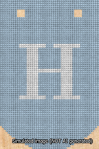 A simulated image of the stitched needlepoint design: Banner 13m Curved H White on Light Blue. Not A.I. generated.