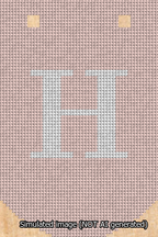 A simulated image of the stitched needlepoint design: Banner 13m Curved H White on Pink. Not A.I. generated.