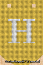 A simulated image of the stitched needlepoint design: Banner 13m Curved H White on Yellow. Not A.I. generated.