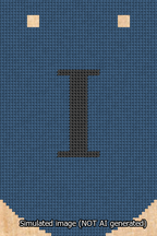 A simulated image of the stitched needlepoint design: Banner 13m Curved I Black on Blue. Not A.I. generated.