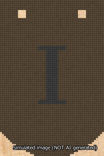 A simulated image of the stitched needlepoint design: Banner 13m Curved I Black on Brown. Not A.I. generated.