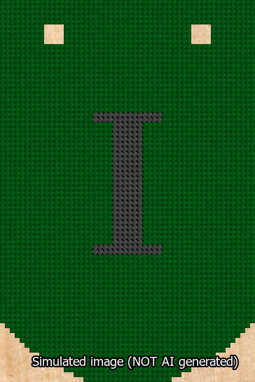 A simulated image of the stitched needlepoint design: Banner 13m Curved I Black on Green. Not A.I. generated.