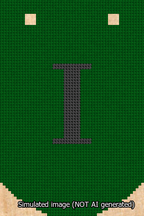 A simulated image of the stitched needlepoint design: Banner 13m Curved I Black on Green. Not A.I. generated.