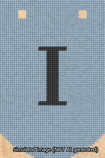 A simulated image of the stitched needlepoint design: Banner 13m Curved I Black on Light Blue. Not A.I. generated.