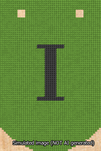 A simulated image of the stitched needlepoint design: Banner 13m Curved I Black on Light Green. Not A.I. generated.