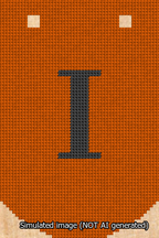A simulated image of the stitched needlepoint design: Banner 13m Curved I Black on Orange. Not A.I. generated.