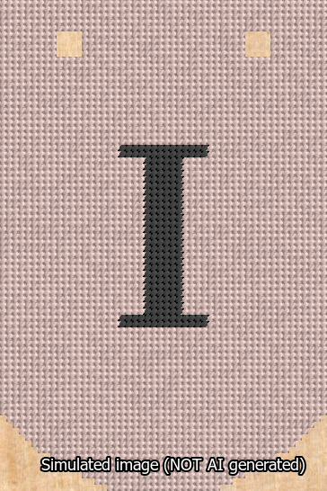 A simulated image of the stitched needlepoint design: Banner 13m Curved I Black on Pink. Not A.I. generated.