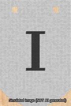 A simulated image of the stitched needlepoint design: Banner 13m Curved I Black on White. Not A.I. generated.
