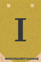 A simulated image of the stitched needlepoint design: Banner 13m Curved I Black on Yellow. Not A.I. generated.