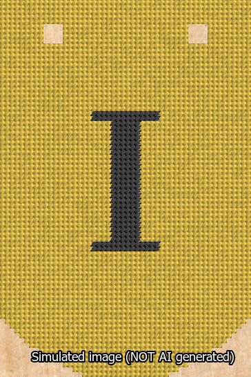 A simulated image of the stitched needlepoint design: Banner 13m Curved I Black on Yellow. Not A.I. generated.