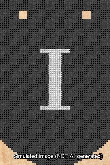 A simulated image of the stitched needlepoint design: Banner 13m Curved I White on Black. Not A.I. generated.