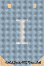 A simulated image of the stitched needlepoint design: Banner 13m Curved I White on Light Blue. Not A.I. generated.