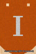 A simulated image of the stitched needlepoint design: Banner 13m Curved I White on Orange. Not A.I. generated.