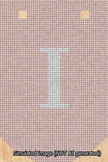 A simulated image of the stitched needlepoint design: Banner 13m Curved I White on Pink. Not A.I. generated.
