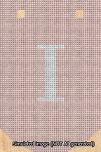 A simulated image of the stitched needlepoint design: Banner 13m Curved I White on Pink. Not A.I. generated.