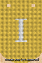 A simulated image of the stitched needlepoint design: Banner 13m Curved I White on Yellow. Not A.I. generated.