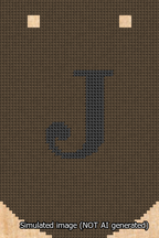 A simulated image of the stitched needlepoint design: Banner 13m Curved J Black on Brown. Not A.I. generated.