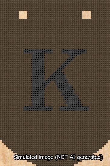 A simulated image of the stitched needlepoint design: Banner 13m Curved K Black on Brown. Not A.I. generated.