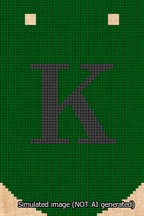 A simulated image of the stitched needlepoint design: Banner 13m Curved K Black on Green. Not A.I. generated.