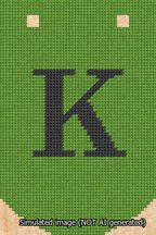 A simulated image of the stitched needlepoint design: Banner 13m Curved K Black on Light Green. Not A.I. generated.
