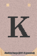 A simulated image of the stitched needlepoint design: Banner 13m Curved K Black on Pink. Not A.I. generated.