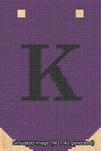 A simulated image of the stitched needlepoint design: Banner 13m Curved K Black on Purple. Not A.I. generated.