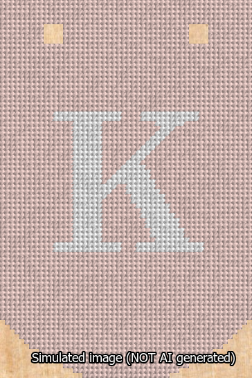 A simulated image of the stitched needlepoint design: Banner 13m Curved K White on Pink. Not A.I. generated.