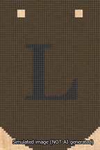 A simulated image of the stitched needlepoint design: Banner 13m Curved L Black on Brown. Not A.I. generated.