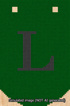 A simulated image of the stitched needlepoint design: Banner 13m Curved L Black on Green. Not A.I. generated.