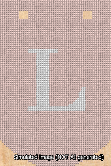 A simulated image of the stitched needlepoint design: Banner 13m Curved L White on Pink. Not A.I. generated.