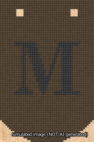 A simulated image of the stitched needlepoint design: Banner 13m Curved M Black on Brown. Not A.I. generated.