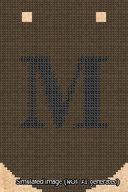 A simulated image of the stitched needlepoint design: Banner 13m Curved M Black on Brown. Not A.I. generated.