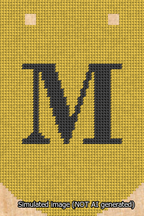 A simulated image of the stitched needlepoint design: Banner 13m Curved M Black on Yellow. Not A.I. generated.