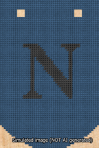 A simulated image of the stitched needlepoint design: Banner 13m Curved N Black on Blue. Not A.I. generated.