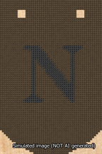 A simulated image of the stitched needlepoint design: Banner 13m Curved N Black on Brown. Not A.I. generated.