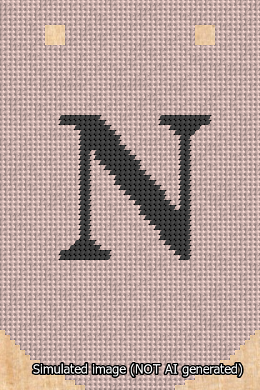 A simulated image of the stitched needlepoint design: Banner 13m Curved N Black on Pink. Not A.I. generated.