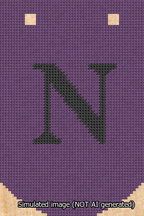 A simulated image of the stitched needlepoint design: Banner 13m Curved N Black on Purple. Not A.I. generated.